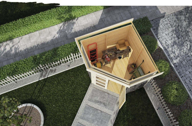 Karibu Gartenhaus Goldendorf 3/5 mit 240 cm Schleppdach + Rückwand - 19 mm