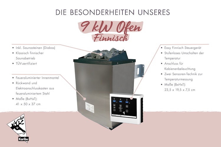 Karibu 9 kW Saunaofen finnisch anthrazit inkl. Steuergerät EASY weiß - Sparset
