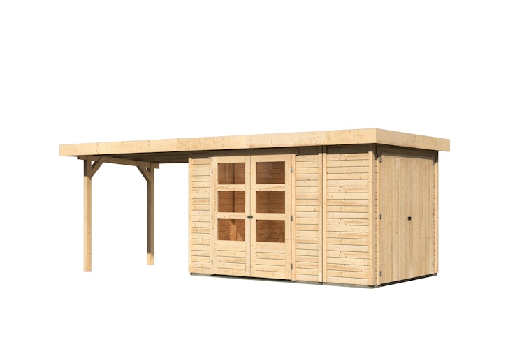 Karibu Woodfeeling Gartenhaus Retola 2/3/4/5/6 inkl. Anbauschrank u. 280 cm Schleppdach