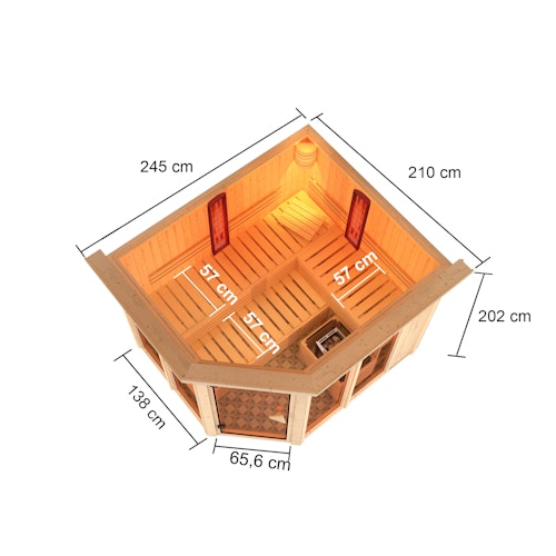 Karibu Multifunktions-Sauna Ava inkl. Infrarotstrahler mit Eckeinstieg 68 mm