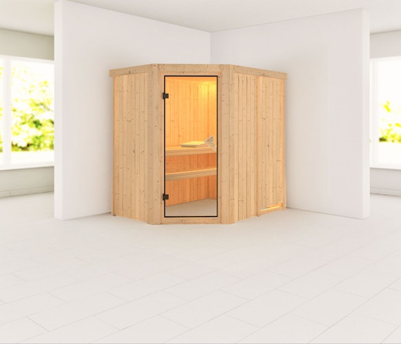 Karibu Sauna Carin mit Eckeinstieg 68 mm inkl. gratis Saunaofen im Wert von 599,99 €