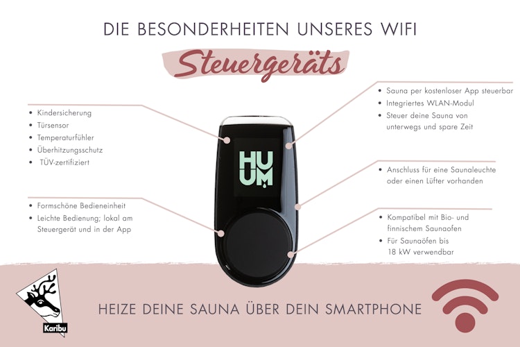 Karibu 11 kW Bio-Kombiofen anthrazit inkl. Huum WLAN Steuergerät mit App-Steuerung