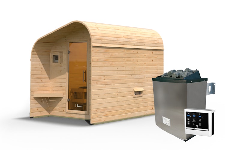 Karibu Gartensauna/Saunafass Fasshaus 2 asymmetrisch inkl. gratis Saunaofen im Wert von 599,99 €