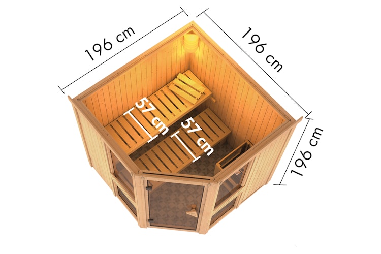 Karibu Amelia 2 - Sauna mit Eckeinstieg 68 mm inkl. gratis Saunaofen im Wert von 599,99 €