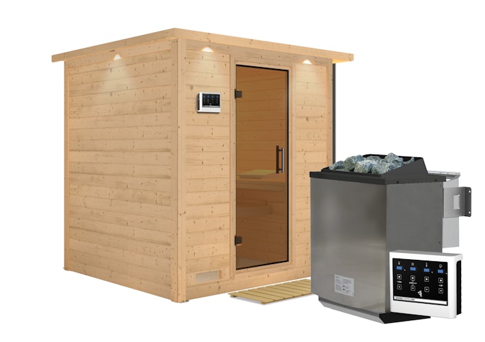 Karibu Sauna Mojave - Massivholzsauna mit Fronteinstieg 38 mm inkl. gratis Sauna-Zubehörset im Wert von 234,94 €