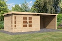 Vorschaubild Karibu Premium Gartenhaus Kastorf 6/7 mit Fensterecke - inkl. 320 cm Anbaudach - 28 mm