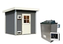 Vorschaubild Karibu Gartensauna Pultdach Saunahaus Norge terragrau inkl. gratis Saunaofen im Wert von 599,99 €