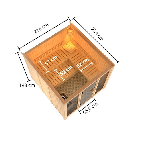 Karibu Sauna Askja Superior mit Fronteinstieg 68 mm inkl. gratis Saunaofen im Wert von 599,99 €