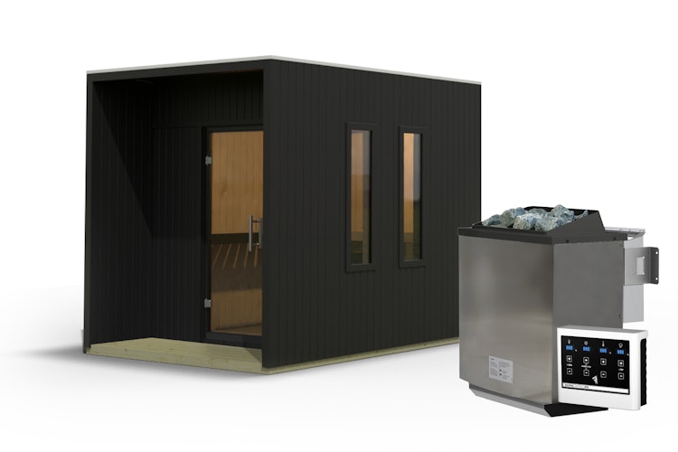 Karibu Design Saunahaus Laguna Blackline - 73 mm inkl. gratis Saunaofen im Wert von 599,99 €