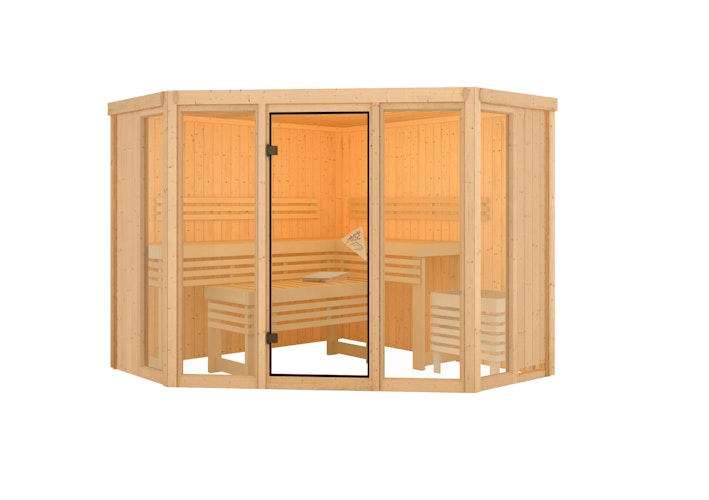 Karibu Sauna Alcinda 2 Superior mit Eckeinstieg 68 mm
