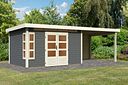 Vorschaubild Karibu Premium Gartenhaus Kastorf 6/7 mit Fensterecke - inkl. 320 cm Anbaudach - 28 mm