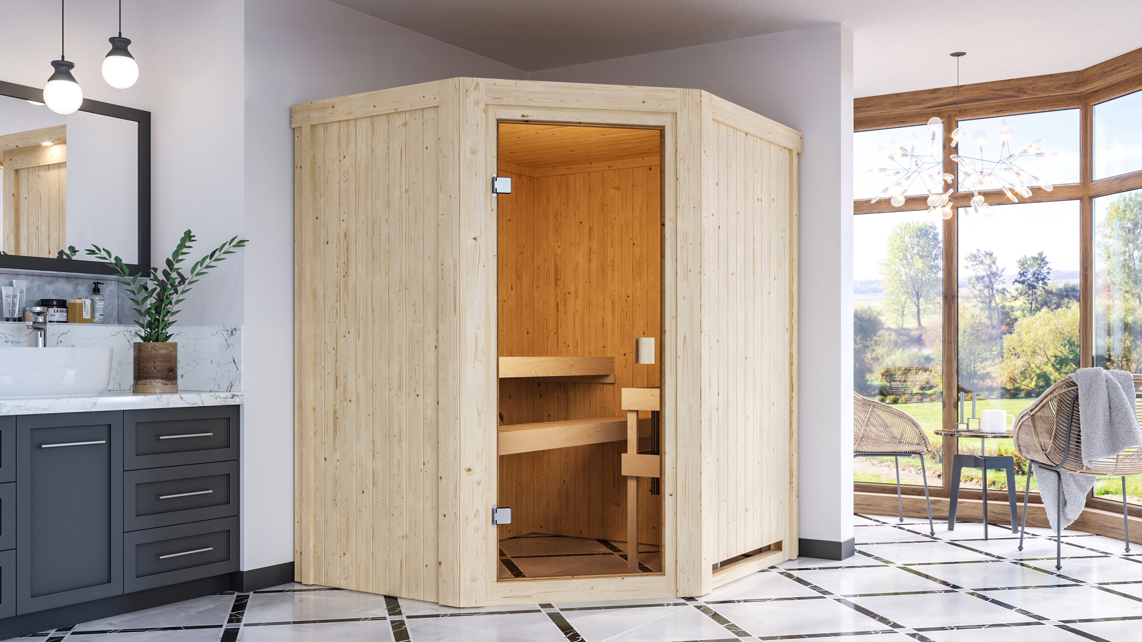 Karibu Woodfeeling Sauna Faurin - 68 mm Aktionssauna