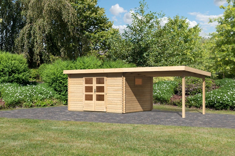 Karibu Woodfeeling Gartenhaus Trittau 3/4/5 inkl. 300 cm Anbaudach - 38 mm