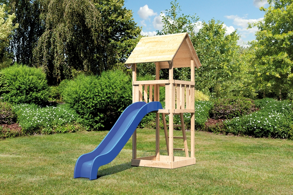 Akubi Kinderspielturm Lotti mit Satteldach inkl. Wellenrutsche (Set A)