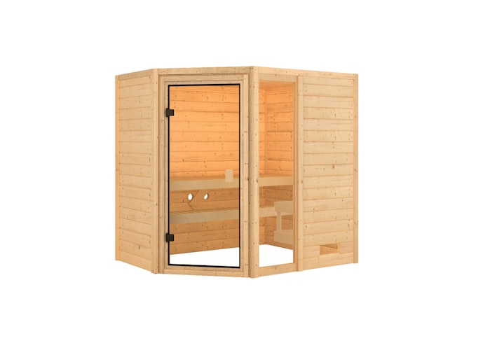 Karibu Woodfeeling Sauna Jada - 38 mm Massivholz Aktionssauna inkl. gratis Saunaofen im Wert von 599,99 €