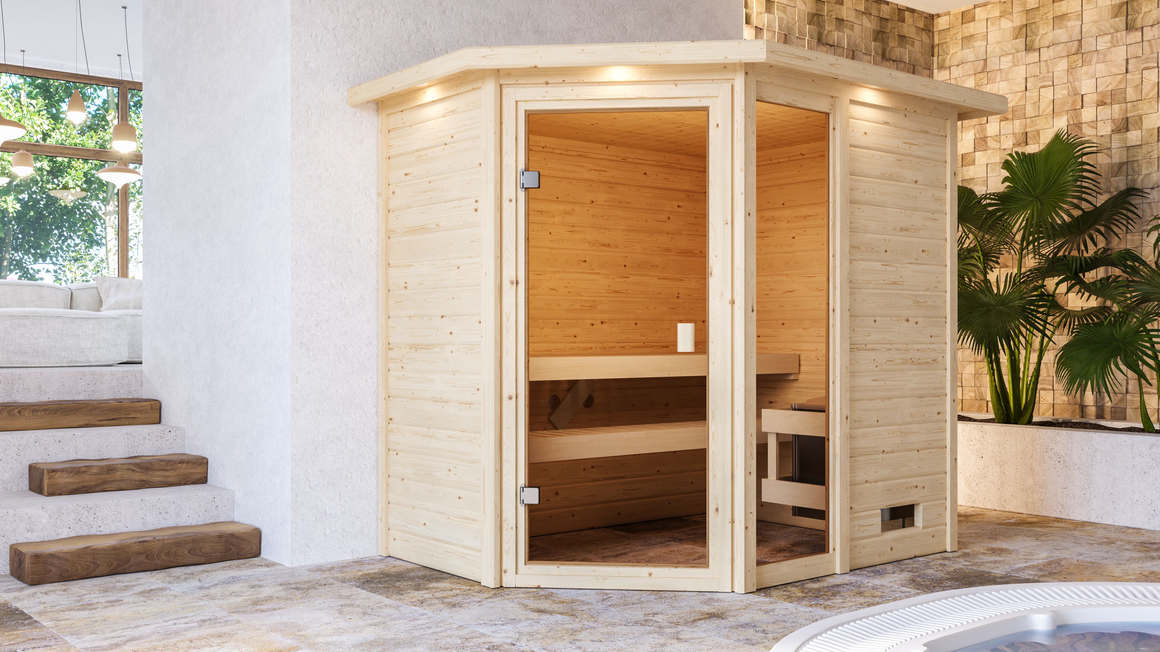 Karibu Woodfeeling Sauna Jada - 38 mm Massivholz Aktionssauna inkl. gratis Sauna-Zubehörset im Wert von 234,94 €