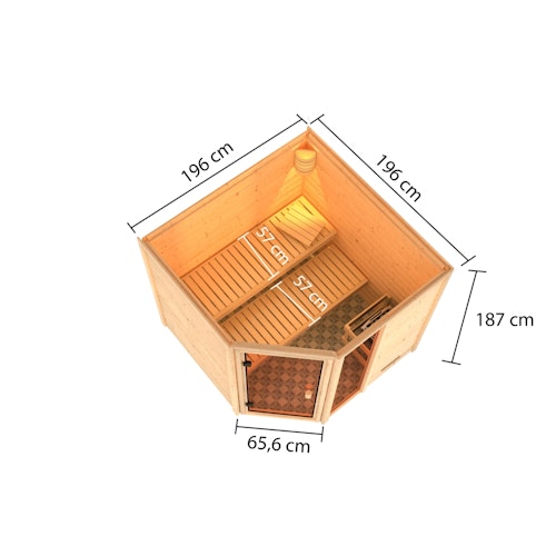 Karibu Woodfeeling Sauna Tabea - 38 mm Massivholz Aktionssauna inkl. gratis Saunaofen im Wert von 599,99 €