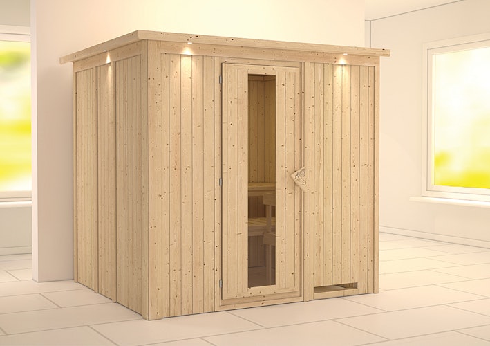 Karibu Sauna Sodin mit Fronteinstieg 68 mm inkl. gratis Saunaofen im Wert von 599,99 €