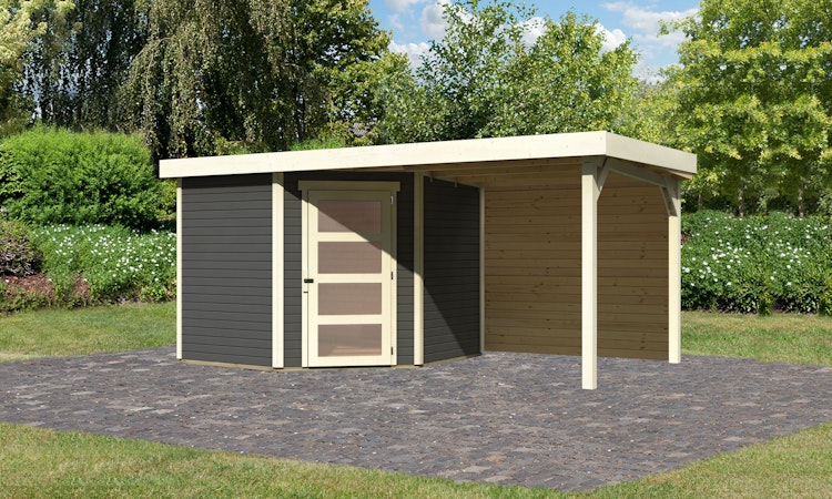 Karibu Woodfeeling Gartenhaus Schwandorf 3/5 inkl. 240 cm Schleppdach mit Rückwand - 19 mm