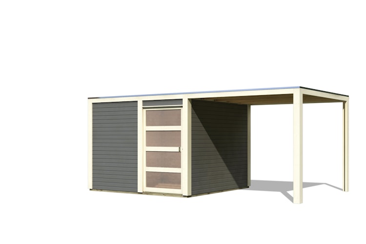Karibu Gartenhaus Qubic 2 mit Schiebetür und 270 cm Anbaudach - 19 mm