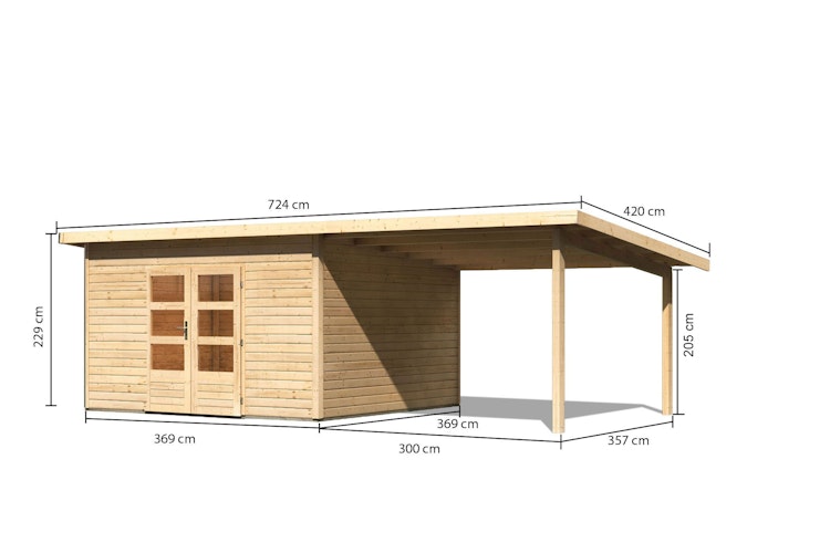 Karibu Woodfeeling Gartenhaus Northeim 5 inkl. 300 cm Schleppdach und Rückwand