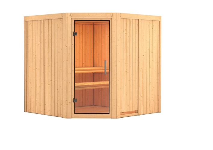 Karibu Sauna Jarin mit Eckeinstieg 68 mm inkl. gratis Saunaofen im Wert von 599,99 €