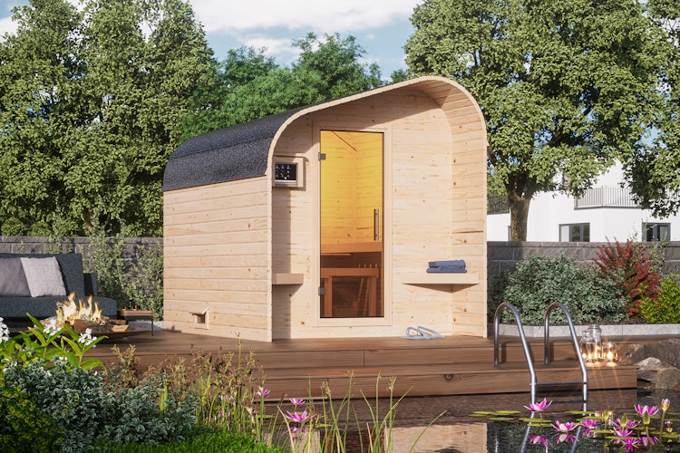 Karibu Gartensauna/Saunafass Fasshaus 2 asymmetrisch inkl. gratis Saunaofen im Wert von 599,99 €