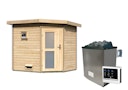 Vorschaubild Karibu Gartensauna Pultdach Saunahaus Mikka mit Eckeinstieg naturbelassen inkl. gratis Sauna-Zubehörset im Wert von 234,94 €