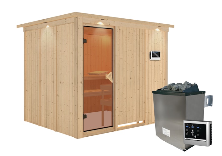 Karibu Sauna Gobin mit Fronteinstieg 68 mm inkl. gratis Saunaofen im Wert von 599,99 €