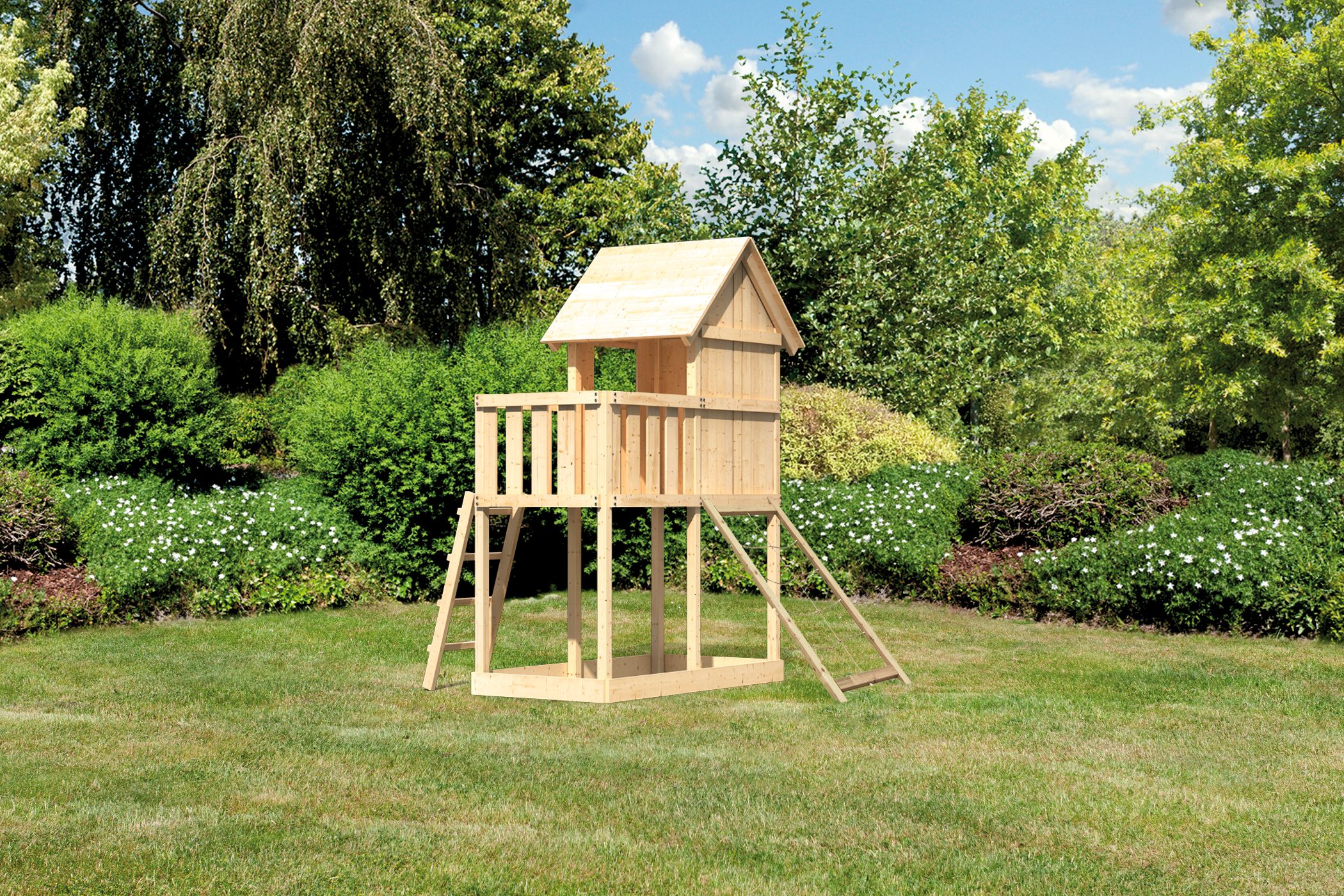 Akubi Stelzenhaus Frieda mit Netzrampe inkl. gratis Akubi Farbsystem