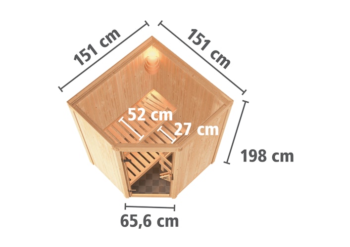 Karibu Sauna Larin mit Eckeinstieg 68 mm inkl. gratis Saunaofen im Wert von 599,99 €