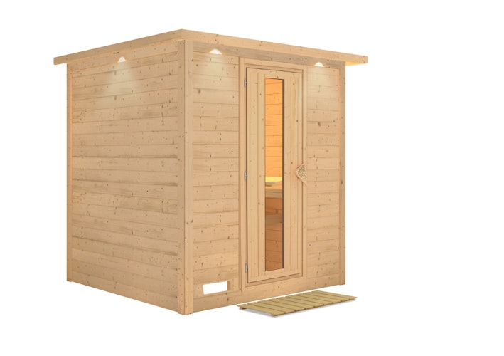 Karibu Sauna Mojave - Massivholzsauna mit Fronteinstieg 38 mm inkl. gratis Saunaofen im Wert von 599,99 €