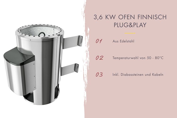 Karibu Saunaofen 3,6 kW Plug & Play finnisch mit externer Steuerung Easy schwarz