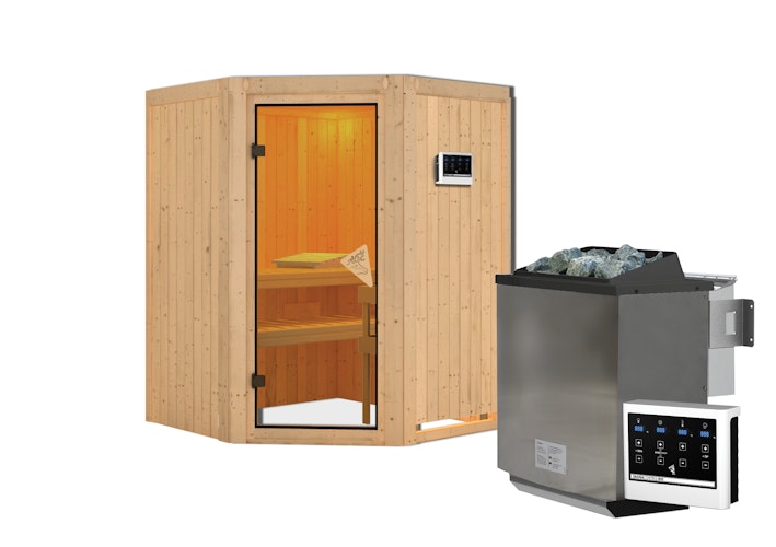 Karibu Sauna Larin mit Eckeinstieg 68 mm