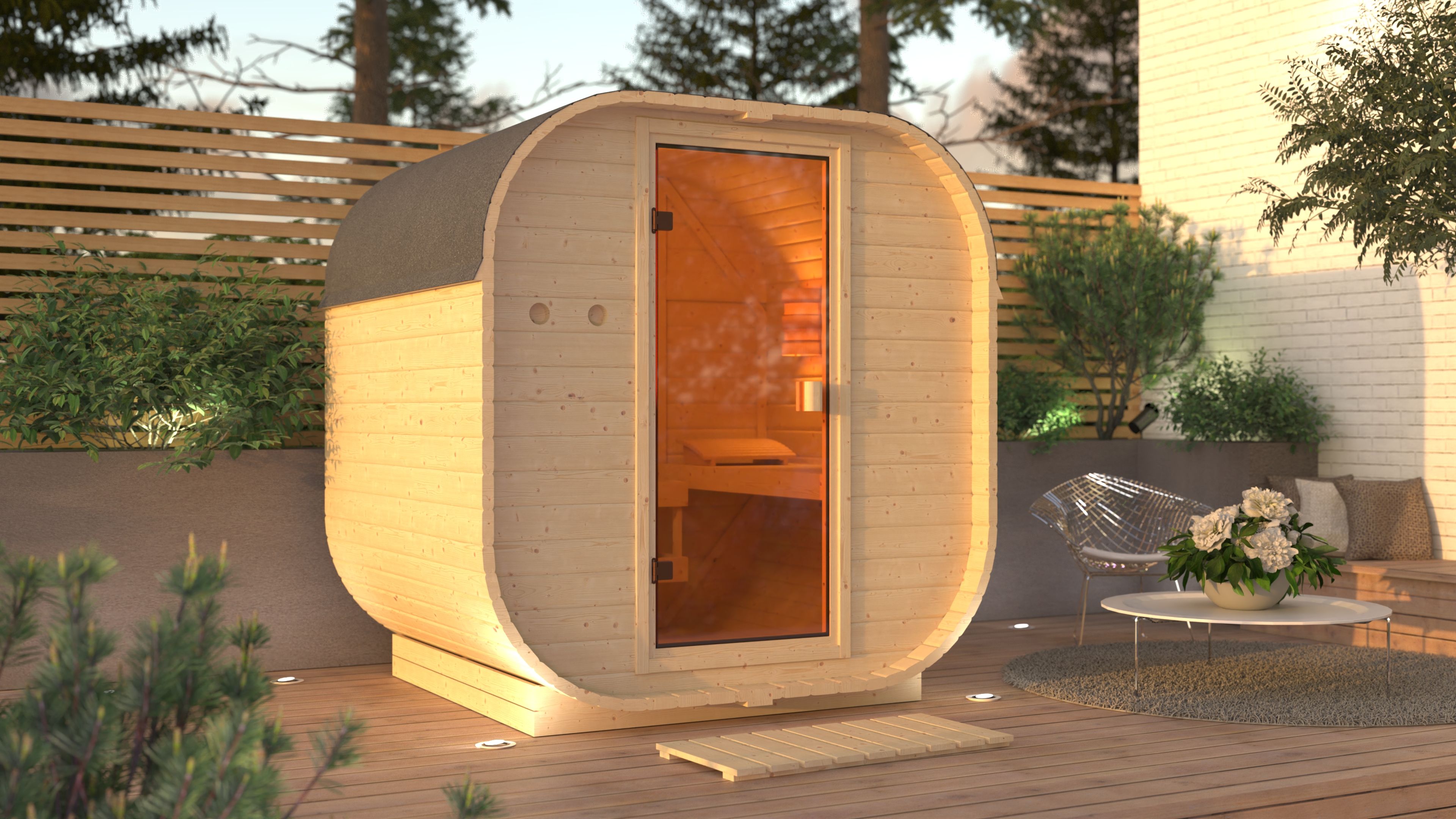 Karibu Saunahaus Fasssauna Quadro 1 - 38 mm inkl. 9-teiligem Gratis-Zubehörpaket im Wert von 137,95 €