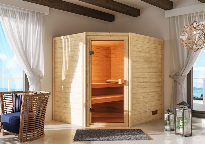 Karibu Woodfeeling Sauna Elea - 38 mm Massivholz Aktionssauna inkl. gratis Saunaofen im Wert von 599,99 €