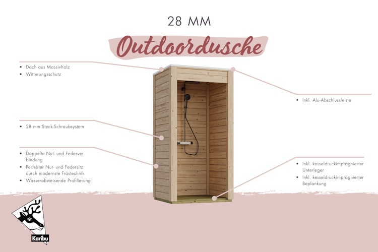 Karibu Outdoordusche Gartendusche naturbelassen - 28 mm