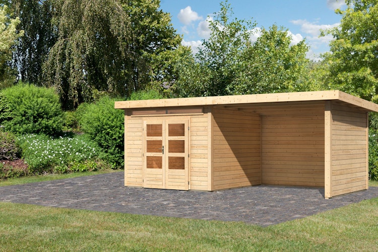 Karibu Woodfeeling Gartenhaus Kandern 6/7 mit 300 cm Schleppdach/Seiten- und Rückwand
