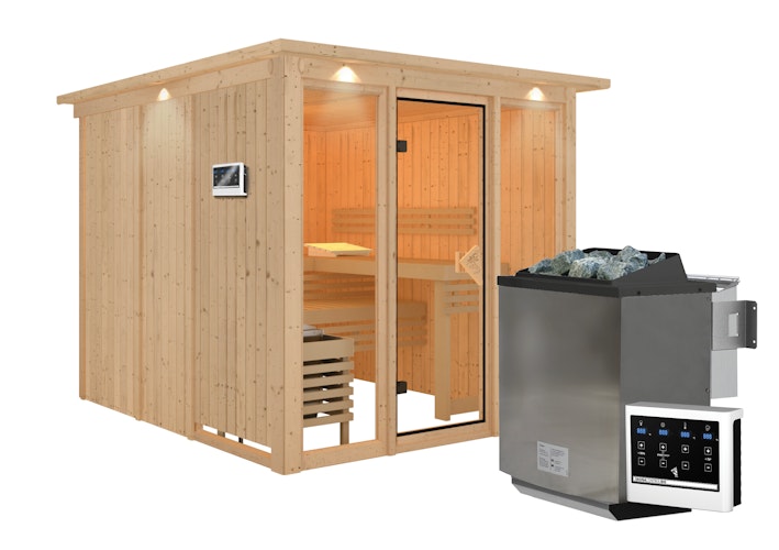 Karibu Sauna Askja Superior mit Fronteinstieg 68 mm inkl. gratis Saunaofen im Wert von 599,99 €