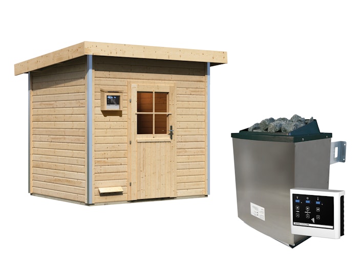 Karibu Gartensauna Pultdach Saunahaus Norge naturbelassen inkl. gratis Saunaofen im Wert von 599,99 €