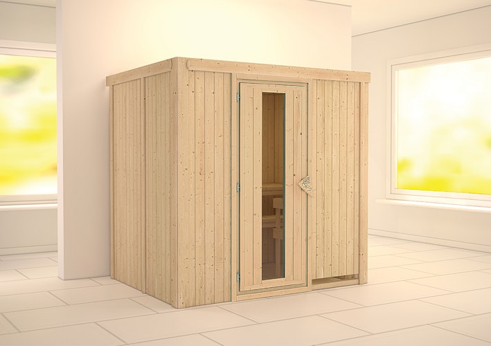 Karibu Sauna Bodin mit Fronteinstieg 68 mm inkl. gratis Saunaofen im Wert von 599,99 €