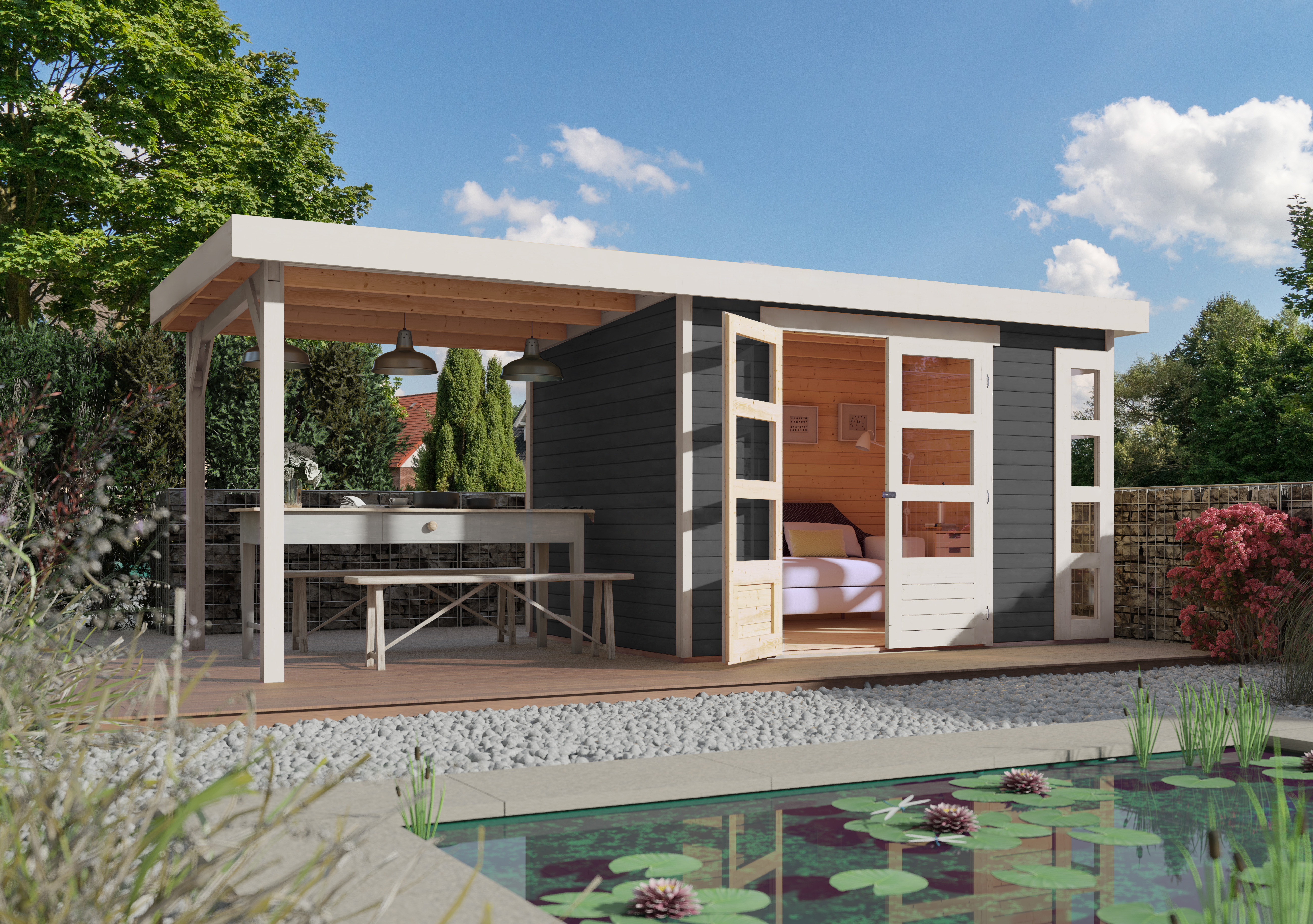 Karibu Woodfeeling Gartenhaus Kerko 3/4/5/6 mit 280 cm Schleppdach - 19 mm