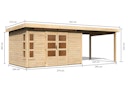 Karibu Premium Gartenhaus Kastorf 6/7 mit Fensterecke - inkl. 320 cm Anbaudach - 28 mm