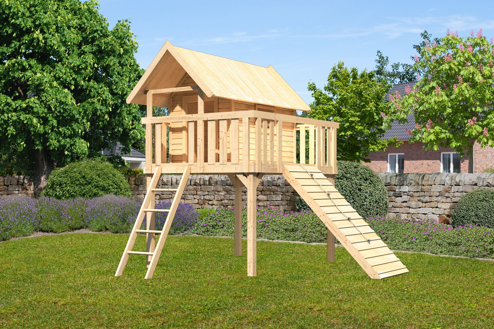 Akubi Stelzenhaus Fidel mit Satteldach inkl. Holzrampe