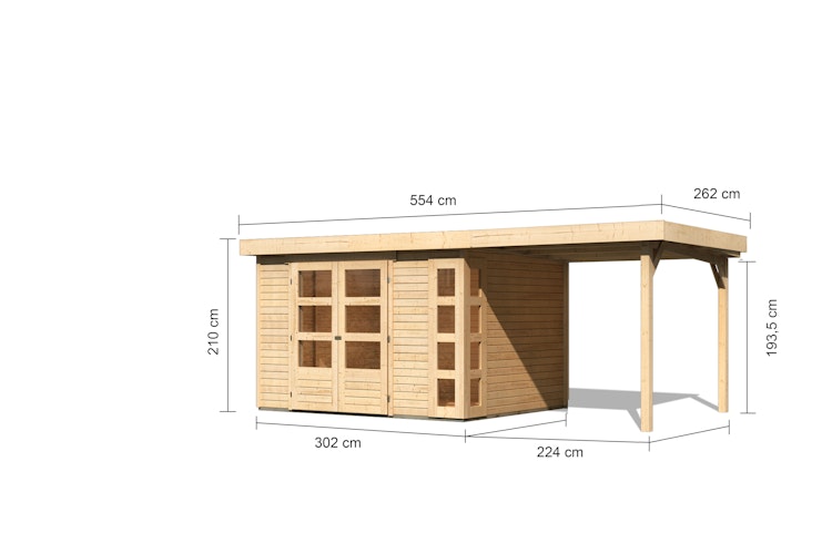 Karibu Woodfeeling Gartenhaus Kerko 3/4/5/6 mit 240 cm Schleppdach - 19 mm
