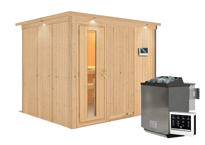 Karibu Sauna Gobin mit Fronteinstieg 68 mm inkl. gratis Saunaofen im Wert von 599,99 €