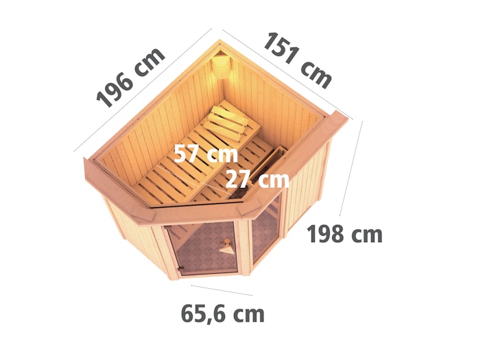 Karibu Sauna Fiona 1 mit Eckeinstieg 68 mm inkl. gratis Saunaofen im Wert von 599,99 €