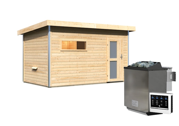 Karibu Saunahaus Skrollan 3 mit Vorraum naturbelassen (Rechteckfenster) inkl. gratis Saunaofen im Wert von 599,99 €