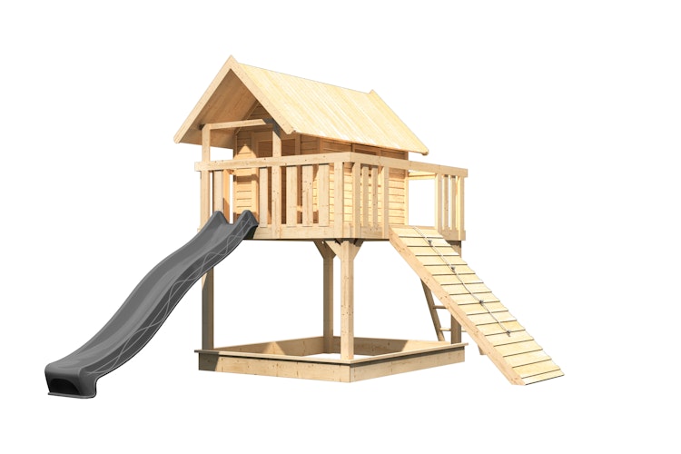 Akubi Stelzenhaus Fidel mit Satteldach inkl. Wellenrutsche und Holzrampe