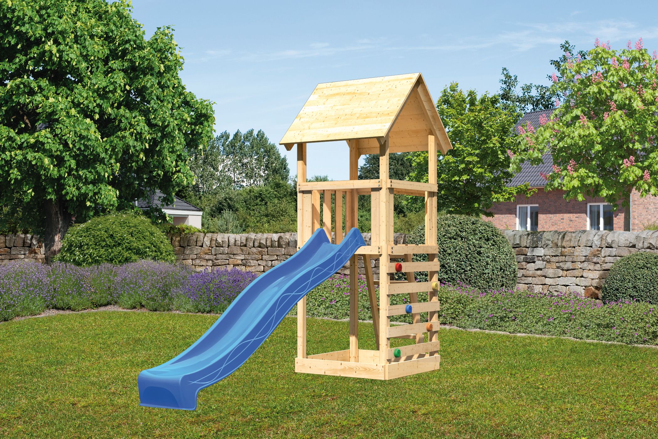 Akubi Kinderspielturm Lotti inkl. Kletterwand und Rutsche inkl. gratis Akubi Farbsystem